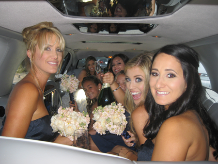 Bridesmaids in limo