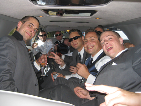 Groomsmen in limo