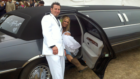 Bride and Groom in limo